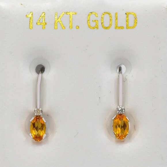Genuine 0.40 Cts Yellow Topaz & Diamond Dangling Earrings 14k Solid White Gold